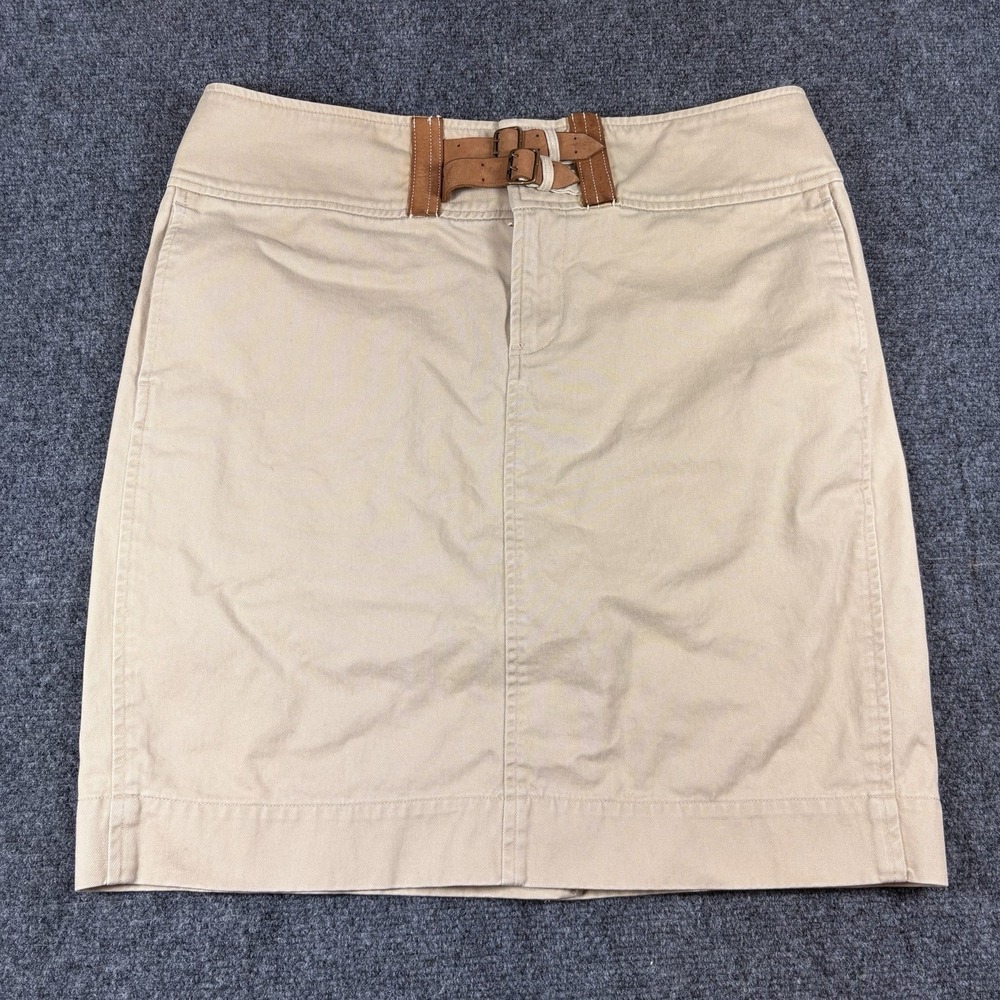 Vintage Ralph Lauren Sport Skirt Women 12 Beige Leather Strap Equestrian Utility